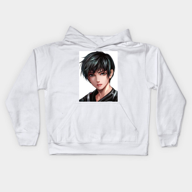 Grey Hair Anime Boy Kids Hoodie by animegirlnft