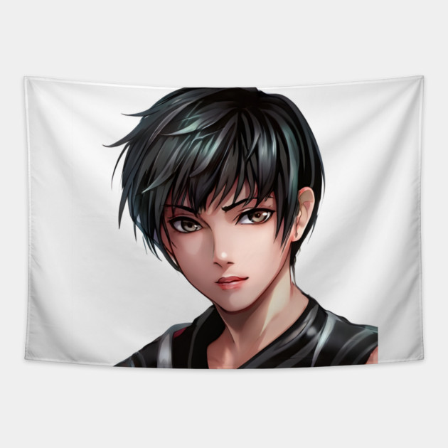 Grey Hair Anime Boy Tapestry by animegirlnft