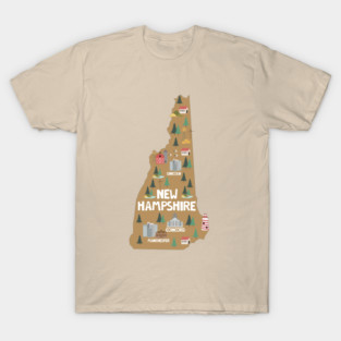 New Hampshire USA State Illustrated Map T-Shirt