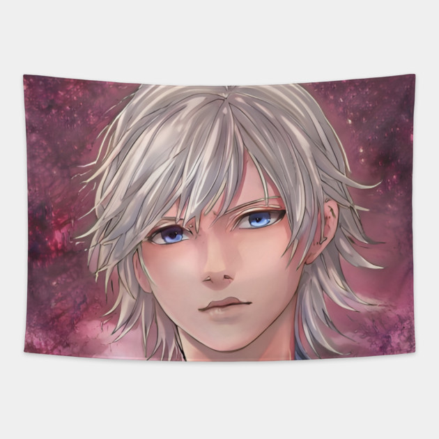 White Hair Anime Boy Tapestry by animegirlnft