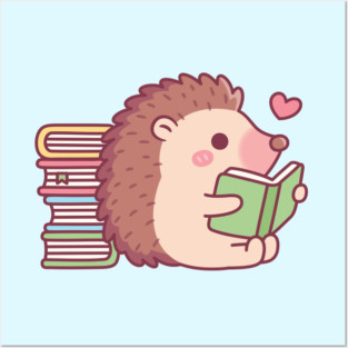 Cute Hedgehog Reading A Book Posters and Art