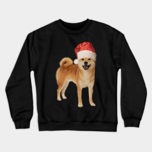 Funny Shiba Dog, Santa Hat, Xmas Crewneck Sweatshirt