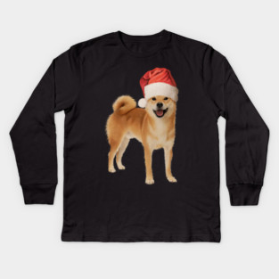 Funny Shiba Dog, Santa Hat, Xmas Kids Long Sleeve T-Shirt