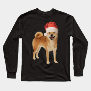 Funny Shiba Dog, Santa Hat, Xmas Long Sleeve T-Shirt