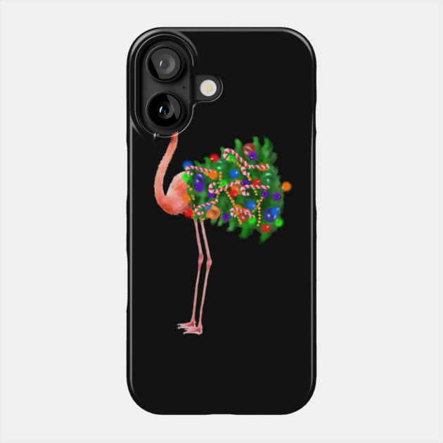 Flamingo Christmas Lights, Xmas Tree, Santa Hat Phone Case by logiamerch