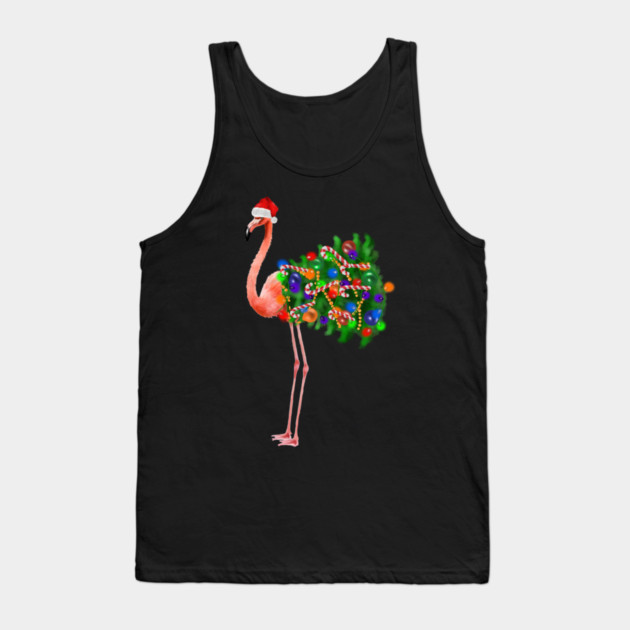 Flamingo Christmas Lights, Xmas Tree, Santa Hat Tank Top by logiamerch