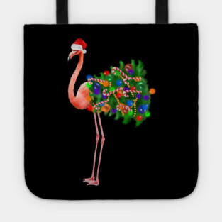 Flamingo Christmas Lights, Xmas Tree, Santa Hat Tote