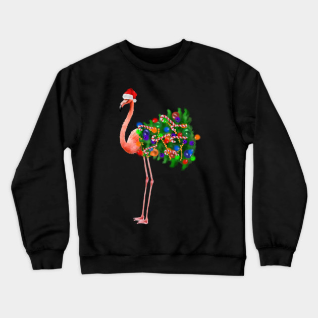 Flamingo Christmas Lights, Xmas Tree, Santa Hat Crewneck Sweatshirt by logiamerch