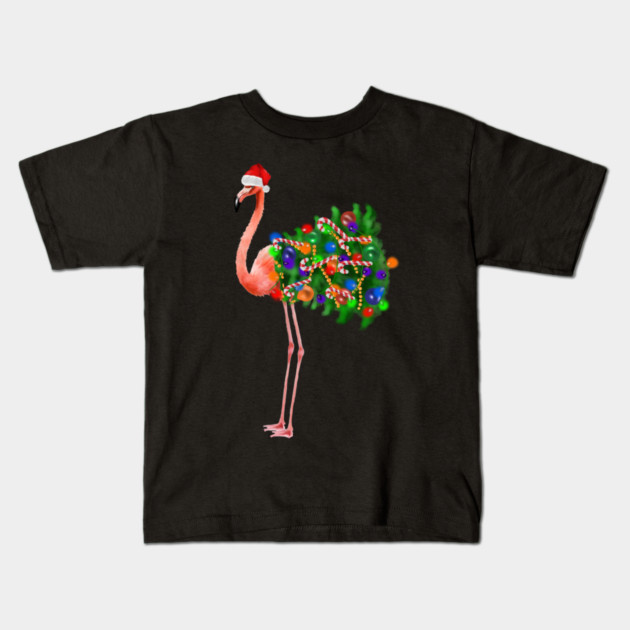 Flamingo Christmas Lights, Xmas Tree, Santa Hat Kids T-Shirt by logiamerch