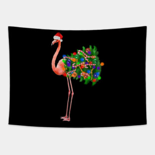 Flamingo Christmas Lights, Xmas Tree, Santa Hat Tapestry