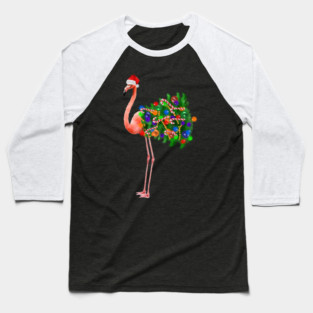 Flamingo Christmas Lights, Xmas Tree, Santa Hat Baseball T-Shirt