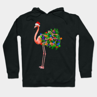 Flamingo Christmas Lights, Xmas Tree, Santa Hat Hoodie