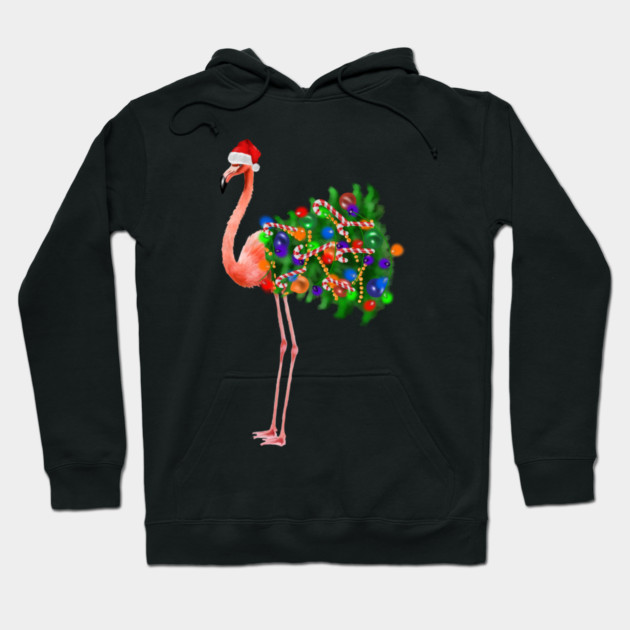 Flamingo Christmas Lights, Xmas Tree, Santa Hat Hoodie by logiamerch