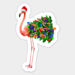 Flamingo Christmas Lights, Xmas Tree, Santa Hat Sticker