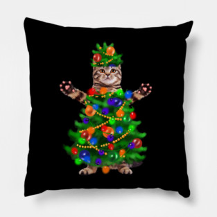 Funny Cat, Xmas Lights, Christmas Kitten Pillow