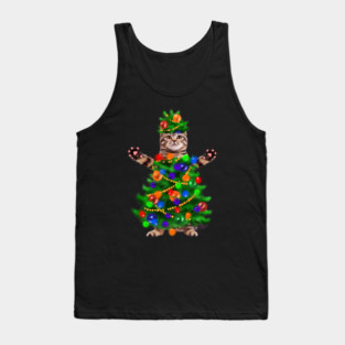 Funny Cat, Xmas Lights, Christmas Kitten Tank Top