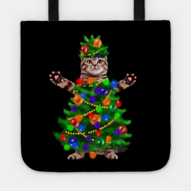 Funny Cat, Xmas Lights, Christmas Kitten Tote by logiamerch