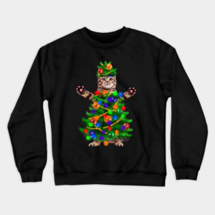 Funny Cat, Xmas Lights, Christmas Kitten Crewneck Sweatshirt