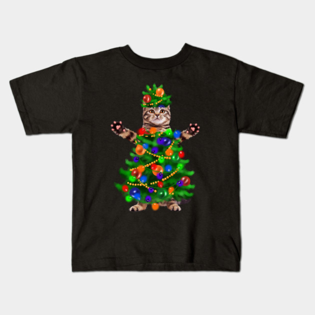 Funny Cat, Xmas Lights, Christmas Kitten Kids T-Shirt by logiamerch