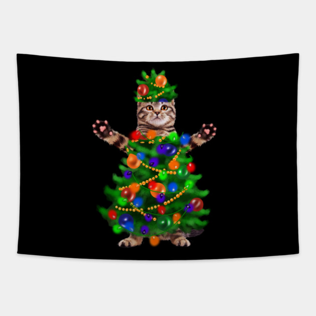 Funny Cat, Xmas Lights, Christmas Kitten Tapestry by logiamerch
