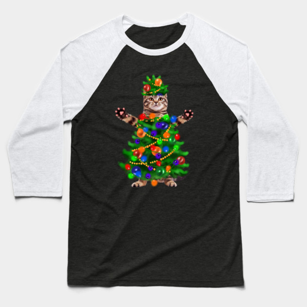 Funny Cat, Xmas Lights, Christmas Kitten Baseball T-Shirt by logiamerch