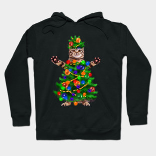 Funny Cat, Xmas Lights, Christmas Kitten Hoodie