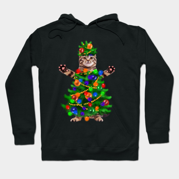 Funny Cat, Xmas Lights, Christmas Kitten Hoodie by logiamerch