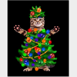 Funny Cat, Xmas Lights, Christmas Kitten Posters and Art