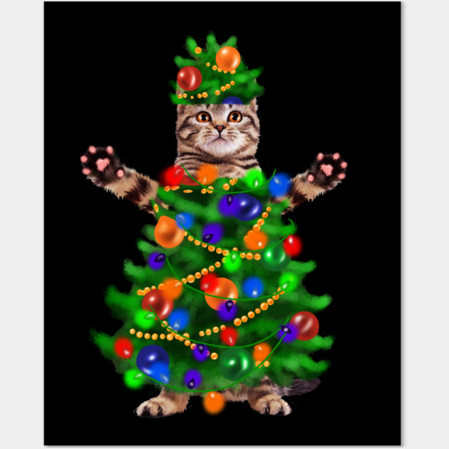 Funny Cat, Xmas Lights, Christmas Kitten Wall Art by logiamerch