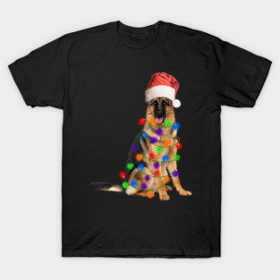 German Shepherd Dog, Xmas Lights, Santa Christmas T-Shirt