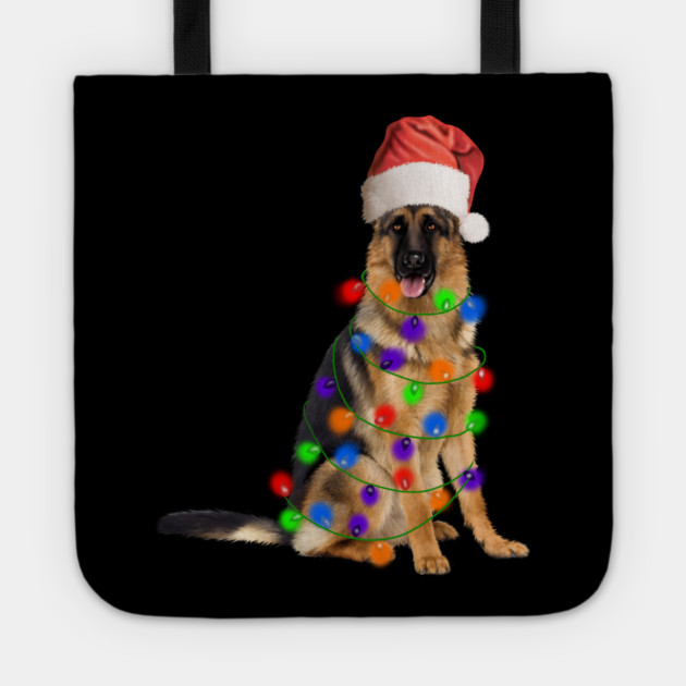 German Shepherd Dog, Xmas Lights, Santa Christmas Tote by logiamerch