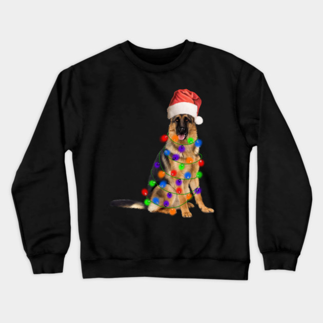 German Shepherd Dog, Xmas Lights, Santa Christmas Crewneck Sweatshirt by logiamerch