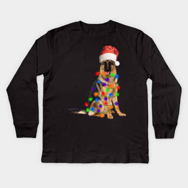 German Shepherd Dog, Xmas Lights, Santa Christmas Kids Long Sleeve T-Shirt by logiamerch