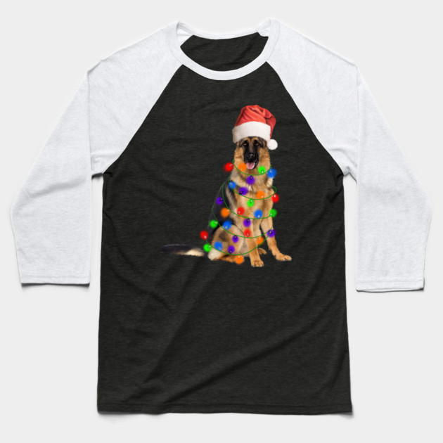 German Shepherd Dog, Xmas Lights, Santa Christmas Baseball T-Shirt by logiamerch