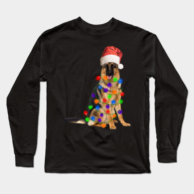 German Shepherd Dog, Xmas Lights, Santa Christmas Long Sleeve T-Shirt by logiamerch