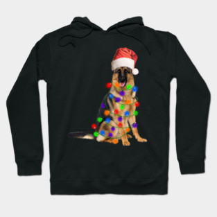 German Shepherd Dog, Xmas Lights, Santa Christmas Hoodie