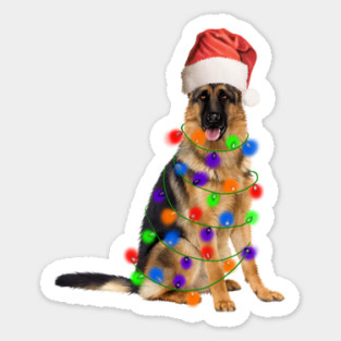 German Shepherd Dog, Xmas Lights, Santa Christmas Sticker