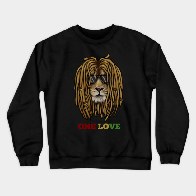 African Lion, Rasta Love, Jamaica, Reggae Crewneck Sweatshirt by logiamerch