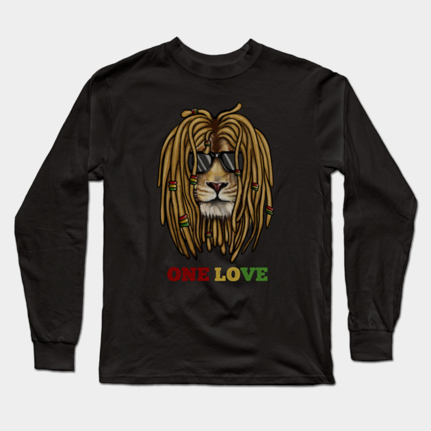African Lion, Rasta Love, Jamaica, Reggae Long Sleeve T-Shirt by logiamerch