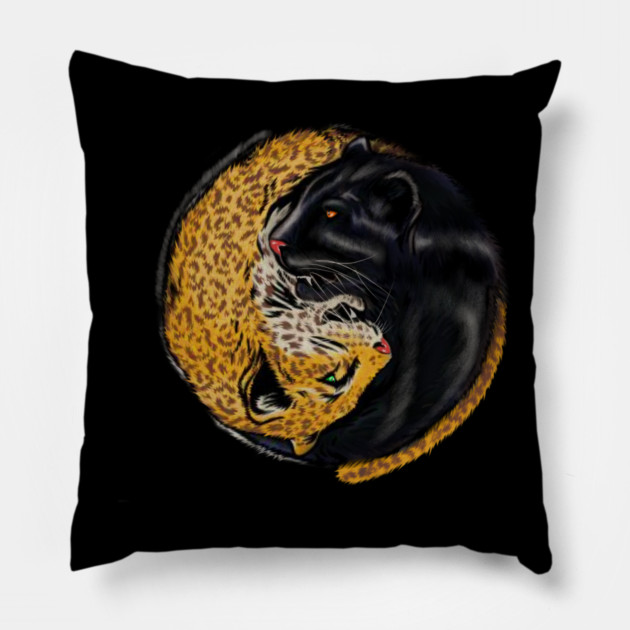 Yin Yang Symbol, Jaguar Cat, Black Panther Animal Pillow by logiamerch