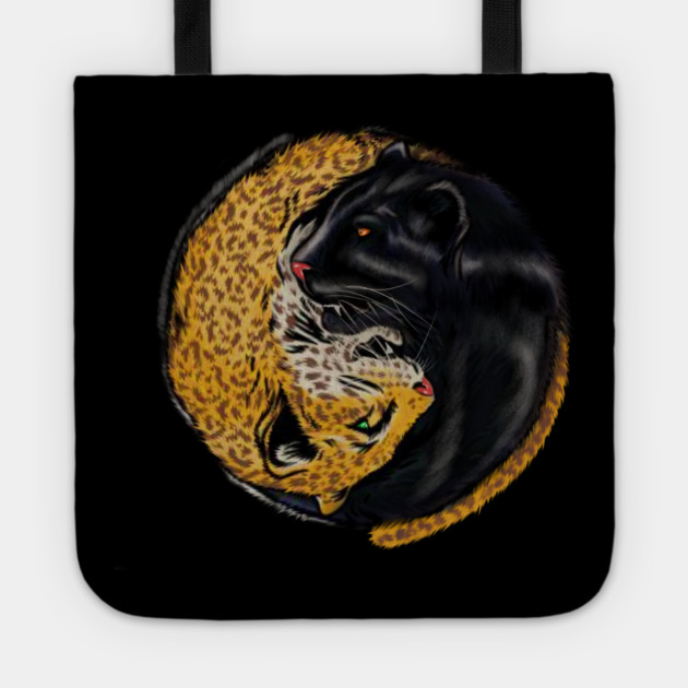 Yin Yang Symbol, Jaguar Cat, Black Panther Animal Tote by logiamerch