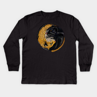 Yin Yang Symbol, Jaguar Cat, Black Panther Animal Kids Long Sleeve T-Shirt