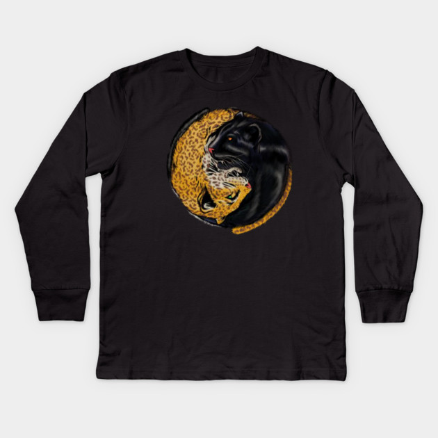 Yin Yang Symbol, Jaguar Cat, Black Panther Animal Kids Long Sleeve T-Shirt by logiamerch