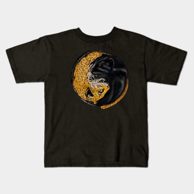 Yin Yang Symbol, Jaguar Cat, Black Panther Animal Kids T-Shirt by logiamerch