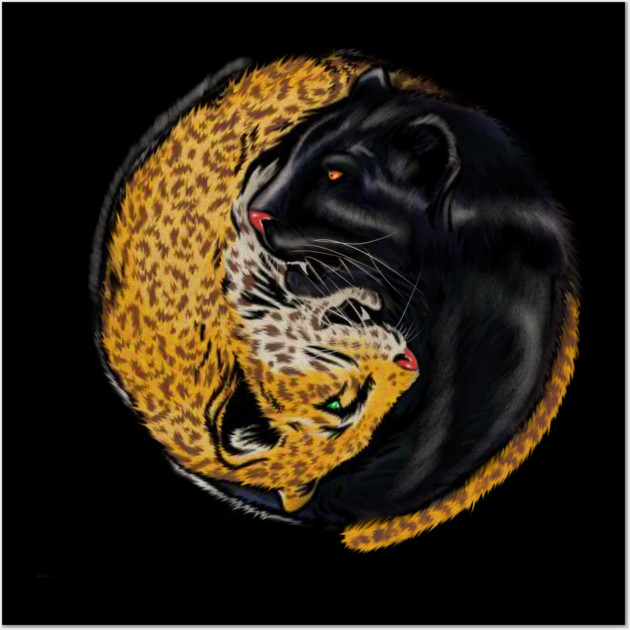Yin Yang Symbol, Jaguar Cat, Black Panther Animal Wall Art by logiamerch