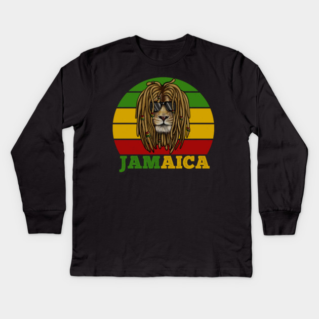 Jamaica Rasta, African Lion, Jamaican Kids Long Sleeve T-Shirt by logiamerch