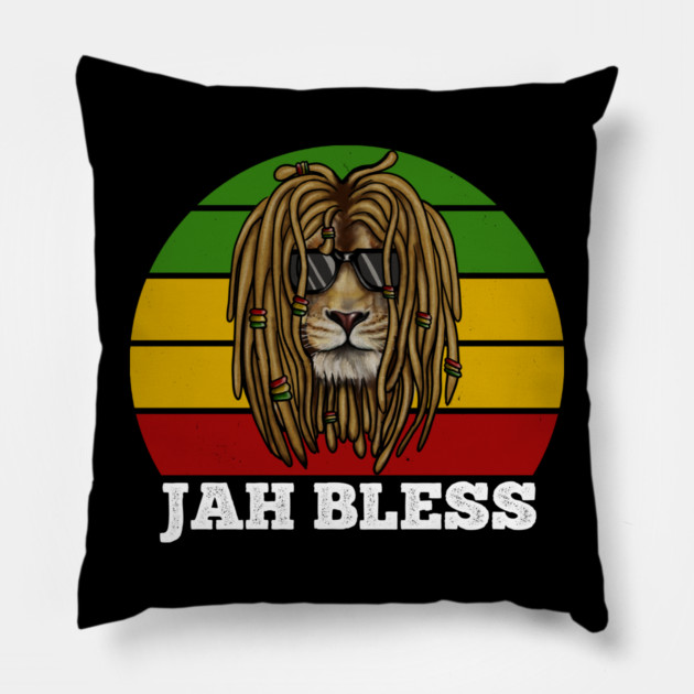 Jah Bless, Jamaica, Rasta African Lion Pillow by logiamerch