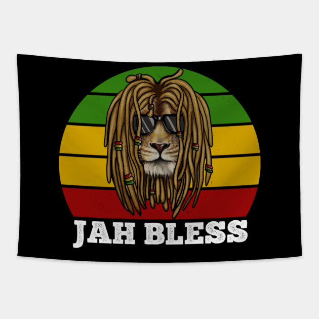 Jah Bless, Jamaica, Rasta African Lion Tapestry by logiamerch