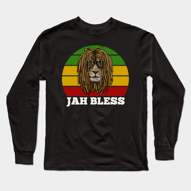 Jah Bless, Jamaica, Rasta African Lion Long Sleeve T-Shirt by logiamerch