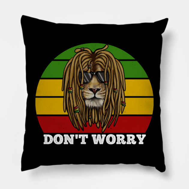 Don't Worry, Jamaica, Rasta African Lion Pillow by logiamerch